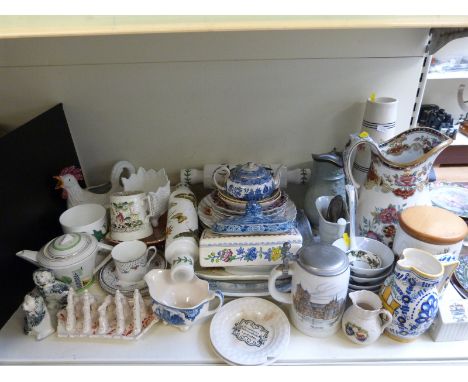 A large collection of various ceramics including Portmeirion rolling pin, Masons Ironstone, Palissy ware etc