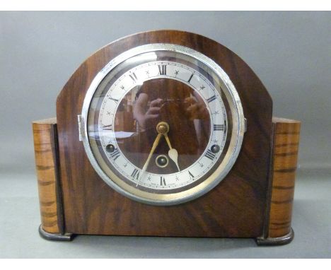 A c1930 three train English mantel clock with Roman chapter ring on utility dial, 'Chime silent' Westminster chimes & steel s