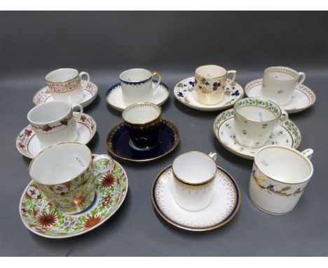 A collection of late 18th/19th century cups and saucers including Worcester, Bloor Derby, Spode etc