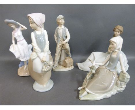 Five figures inc Lladro, Nao, Diana, unmarked example etc