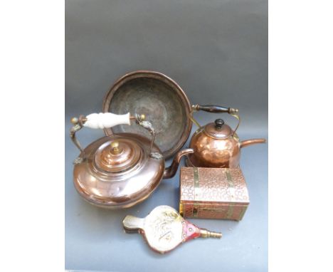 Copper kettles, horse yoke, pony tack, scales etc