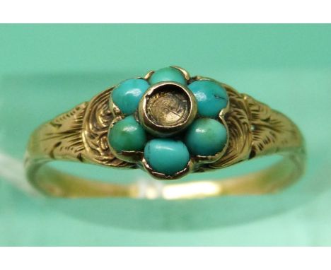 A Victorian ring set with turquoise cabochons (size K) 