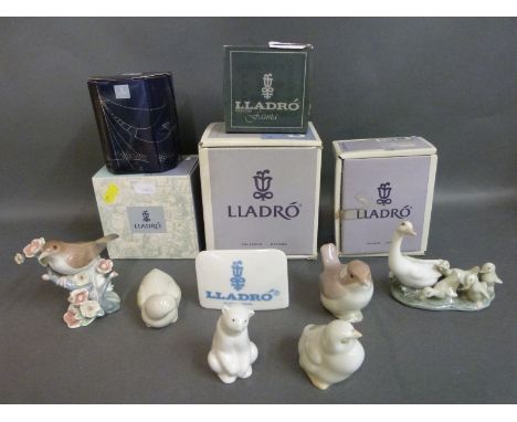 Lladro point of sale sign, Lladro and Nao birds and animals, some boxed