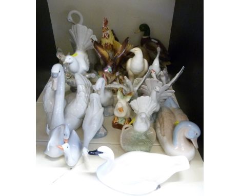 A large collection of bird figures inc Lladro, Jena of Holland, Nao, John Beswick, Lomonosov/USSR etc