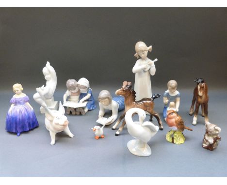 A collection of ceramic figures including Bing and Grondahl, Beswick, Royal Doulton, Lladro etc 