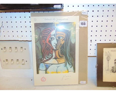 A Picasso rare signed proof prints, save prior to disposal, 'Portrait of Jacqueline', 29 x 18.5cm