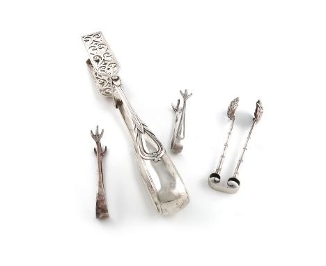 A pair of Edwardian silver Lily pattern asparagus tongs, by Elkington and Co., Birmingham 1905, the blades with pierced scrol