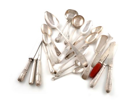 A mixed lot of Irish silver flatware, various dates and makers, comprising: a Celtic-point basting spoon, a pair of King's Ho