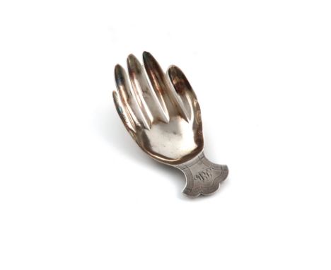 A George III silver right hand caddy spoon, by Josiah Snatt, London 1808, the handle with engraved decoration and with initia