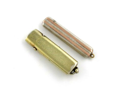 A Victorian silver-gilt toothpick case, by Thomas Johnson, London 1881, plain flat cylindrical form, hinged cover, with a rin