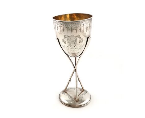 A Victorian West Country presentation silver rowing trophy goblet, by Josiah Williams &amp; Co, (of Bristol), Exeter 1871, th