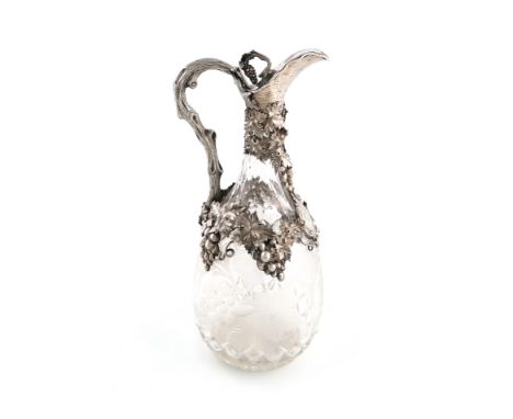 A Victorian silver-mounted glass claret jug, by George Edwards, London 1860, baluster form, the glass body with engraved trai