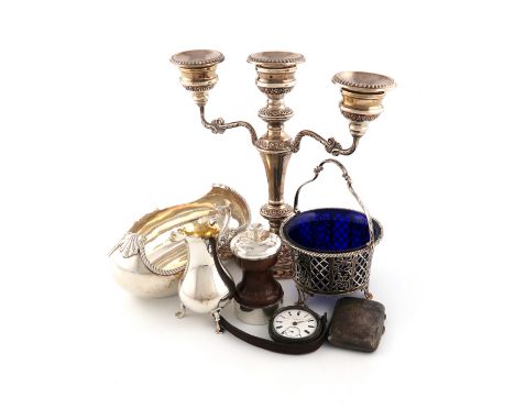 A mixed lot of silver items, various dates and makers, comprising: a late-Victorian dish of oval form, raised shell and gadro