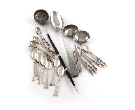λA mixed lot of silver flatware, comprising: a Victorian Old English pattern basting spoon, by George Adams, London 1842, a p