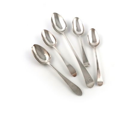 A small collection of silver flatware, comprising: a George III basting spoon, by Jonathan Perkins I &amp; Jonathan Perkins I