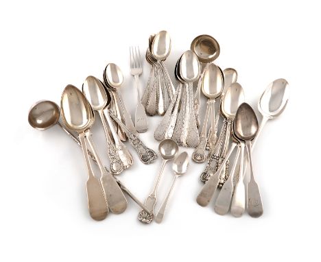 A mixed lot of Scottish silver flatware, all Glasgow, various patterns, dates and makers, comprising: a toddy ladle, three de
