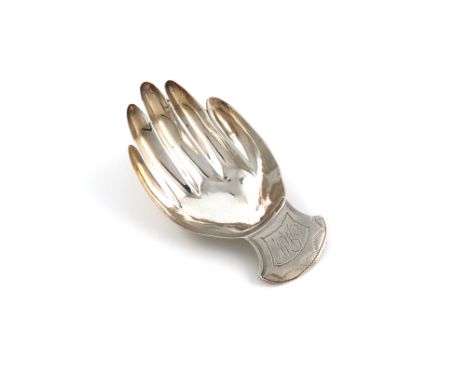 A George III silver right hand caddy spoon, by Josiah Snatt, London 1810, the handle with engraved decoration and with initia