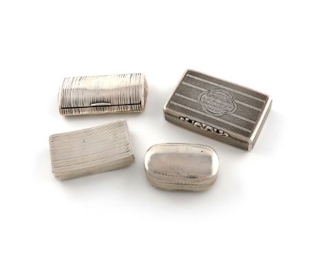 A collection of four antique silver snuff boxes, including: a Victorian one by Hilliard and Thomason, Birmingham 1865, rectan