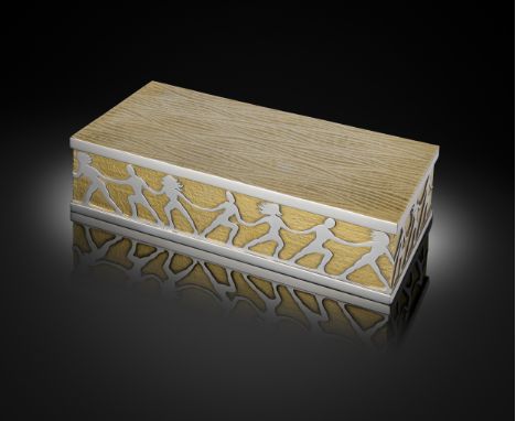 λ‡ By Stuart Devlin, a rare modern parcel-gilt silver musical box, London 1975, rectangular form, the hinged cover with textu