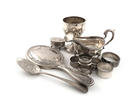 A mixed lot of silver items, various dates and makers, comprising: a George III goblet, by Thomas Robinson, London 1808, circ