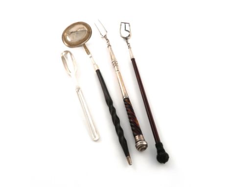 λA mixed lot of silver flatware, comprising: an 18th century Irish marrow scoop, marks worn, conventional form, two unmarked 