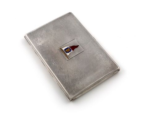 A silver and enamel cigarette case, The Royal Cruising Club, by John William Barrett, Birmingham 1939, rectangular form, engi