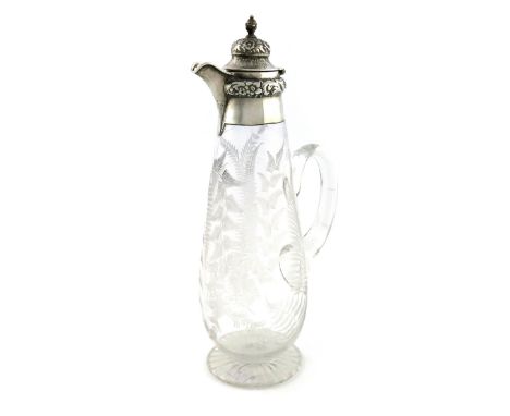 A Victorian silver-mounted glass claret jug, by Horace Woodward &amp; Co, Birmingham 1876, tapering circular form, the mount 