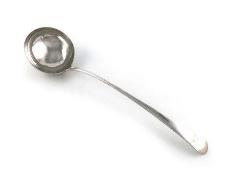 A late 18th / early 19th century silver Old English pattern soup ladle, marked WH three times and with two unidentified marks