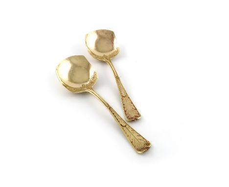 A pair of early Victorian silver-gilt ice cream spades, by G R Collis &amp; Co., London 1839, with scroll and fern decoration