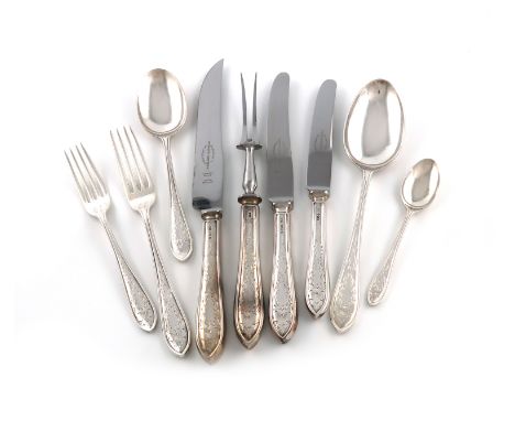 A silver canteen of engraved Sandringham pattern flatware for six, by E.Viner, Sheffield 1957/58, the handles with engraved f