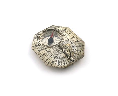 A silver Butterfield  pocket sundial/compass, engraved 'Butterfield', rectangular form, canted corners, the underside engrave