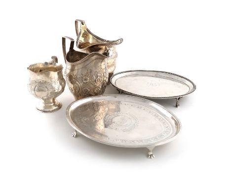 A mixed lot of silver items, comprising: a George III teapot stand, by George Eadon &amp; Co. Sheffield 1817, also marked wit