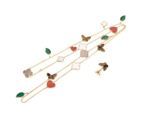 VAN CLEEF & ARPELS Ohrhänger und Collier "Lucky Alhambra", Collier mit 16 Motiven (Armband mit 4 Motiven fest eingearbeitet),