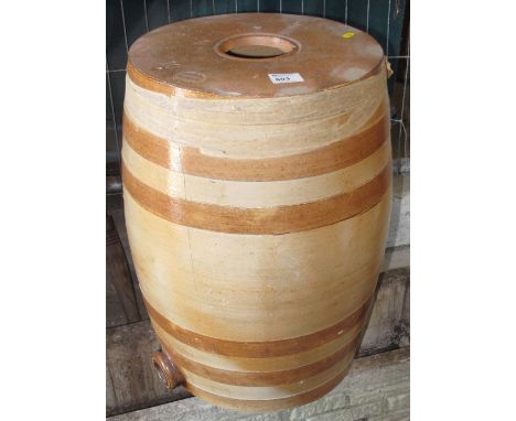 Large two-tone stoneware barrel, mark: Doulton and Watts, London, together with a composite rectangular garden trough or plan