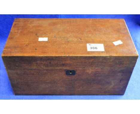 19th Century mahogany tea caddy of rectangular form, the interior with two compartments and associate glass bowls.