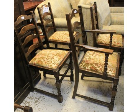 Set of four 20th Century ladder back dining chairs. (3+1) (4)