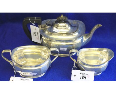 Mid 20th Century silver three piece tea set comprising: teapot, cream jug and sucrier.  Sheffield, 1941, maker's mark: H.A.  