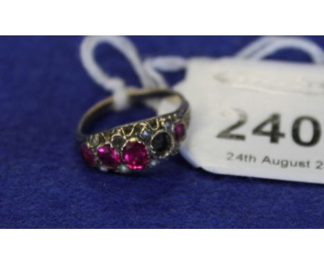 Ruby and pearl ring, (stones missing).