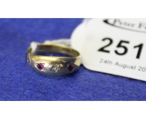 18ct gold, ruby and diamond Gypsy ring. CONDITION REPORT: Surface wear and scratched. Minor dings. Weight: 2.2g approximately