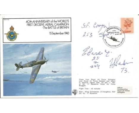 WW2 BOB fighter pilots E Cassidy 25 sqn, S F Cooper 253 sqn, F Perkin 73 sqn signed 40th ann BOB cover. Single vendor Battle 