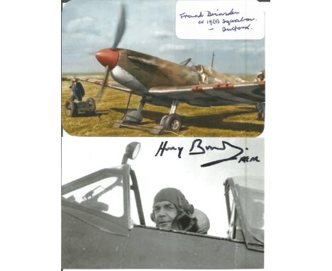 WW2 BOB fighter pilots Harry Broadhurst signed photo and Frank Brinsden signature fixed to Spitfire photo. Single vendor Batt