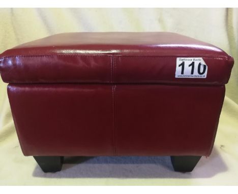 Red leatherette modern ottoman pouffe. (Fire resistance certificate). 60cm x 50cm x 43 H. 