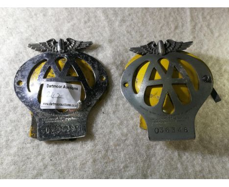 2 original AA (Automobile Association) car grille badges, series no 036348, OM55399 