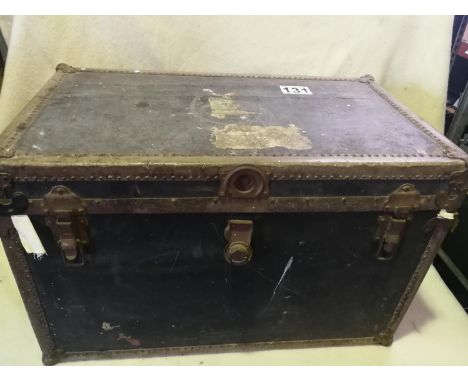 Vintage ladies cabin steamer trunk. Original lining material and compartments. Brass strapping and leather handles. For resto
