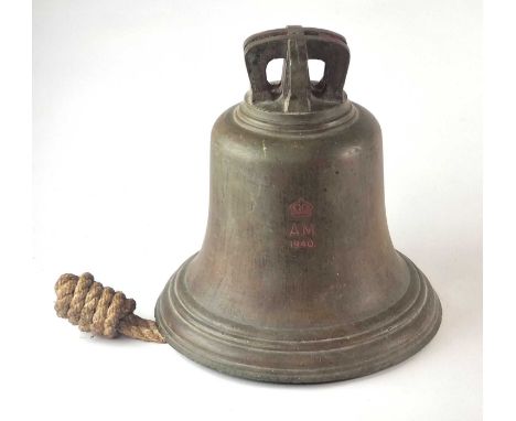 A large Second World War Royal Air Force Air Ministry 'scramble' bell, dated 1940marked with crown and A.M. 1940 to one side 