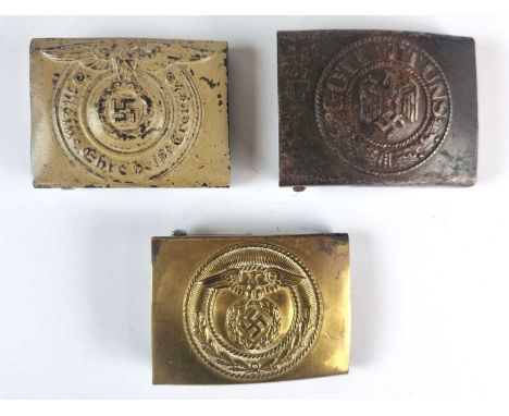 Two German Third Reich buckles, comprising a brass SA buckle with mobile swastika and an Army buckle, sold together with a 19