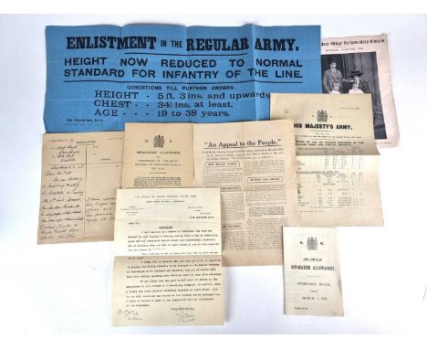 A quantity of First World recruitment ephemera, principally concerning the recruitment activities engaged by Mr G. H Tate as 