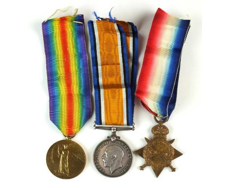 A First World War killed in action trio of medals awarded to “16534 Pte. W. A. L. Lawrence, R. Berks. R.” comprising 1914-15 