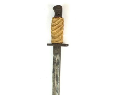 A British 1907 Pattern bayonet by Wilkinson, with a replaced grip wrapped with cord, dated 1917 to the ricasso, blade length 