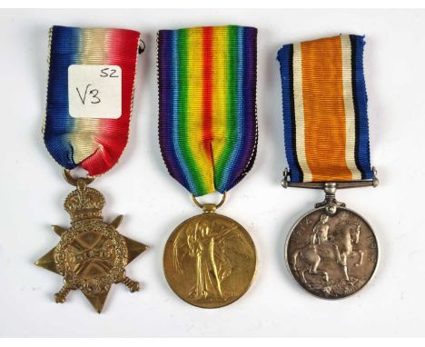 A First World War Trio of medals comprising 1914-15 Star, named to "2876 L. Cpl. T.L Jones, R.Fus" and a War Medal and Victor